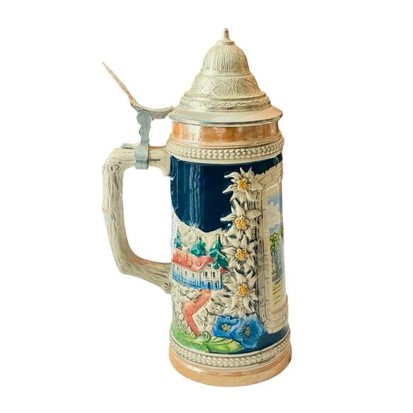 Vintage Gerz West Germany Beer Stein w/ Pewter Lid – Erlangen Scene - Picture 1 of 5